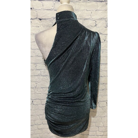 NWT Choosy Blue Shimmer One Sleeve Stretch Ruched Side Mini Bodycon size small - Picture 4 of 9